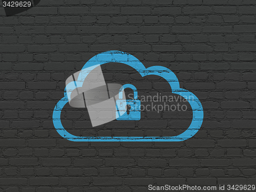 Image of Cloud networking concept: Cloud With Padlock on wall background