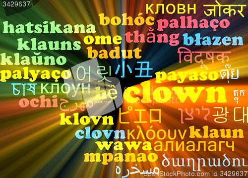 Image of Clown multilanguage wordcloud background concept glowing