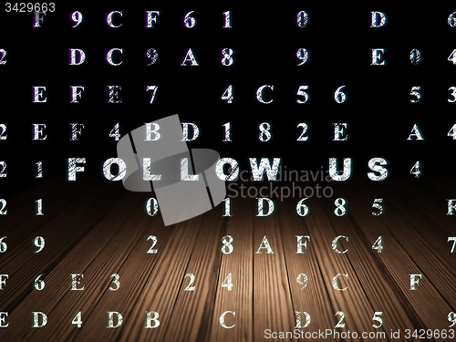 Image of Social media concept: Follow us in grunge dark room
