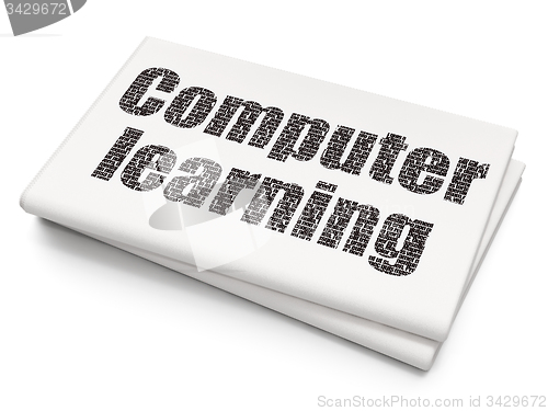 Image of Studying concept: Computer Learning on Blank Newspaper background