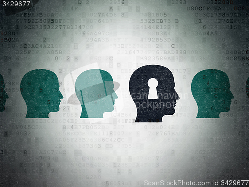 Image of Studying concept: head with keyhole icon on Digital Paper background