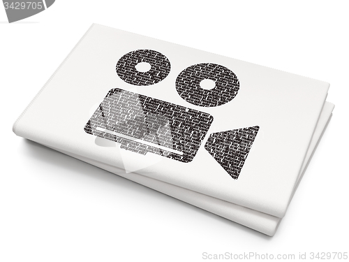Image of Vacation concept: Camera on Blank Newspaper background
