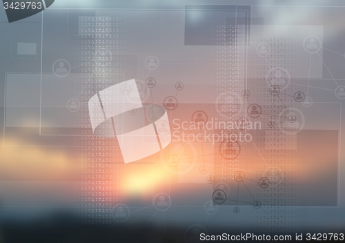 Image of Abstract tech design on magic sunset backdrop