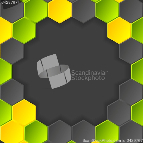 Image of Abstract hi-tech vector dark background with hexagons