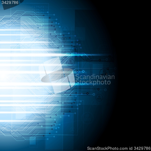 Image of Dark blue tech background. Circuit board
