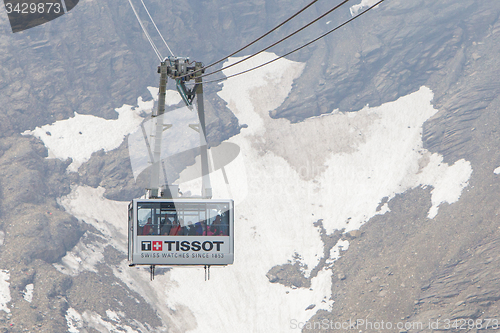 Image of LES DIABLERETS, SWIZTERLAND - JULY 22: Ski lift to area Glacier 