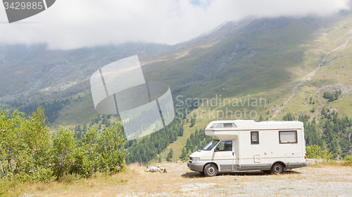 Image of Camper van parked high in the mountains