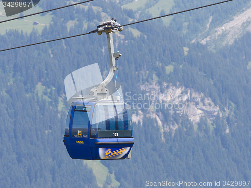 Image of Lenk im Simmental, Switzerland - July 12, 2015: Ski lift in moun