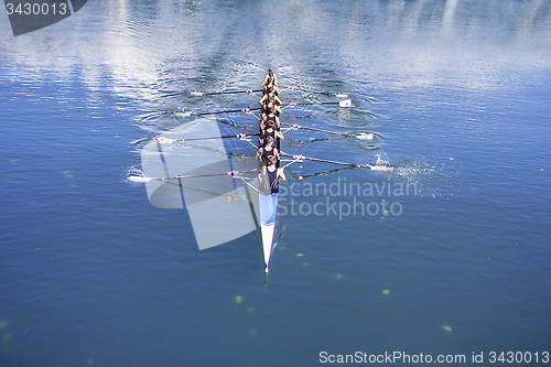 Image of Boat coxed with eight Rowers