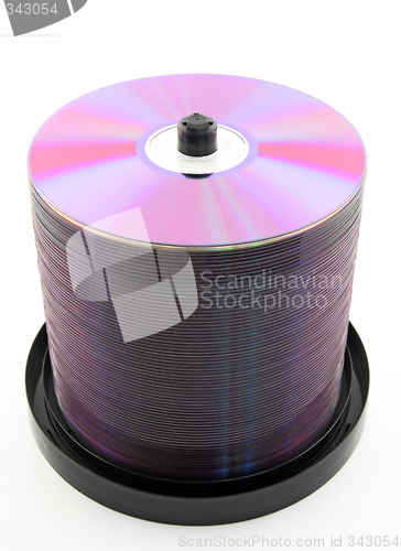 Image of Purple DVDs or CDs on spindle