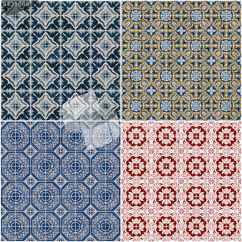 Image of Set of four ceramic tiles patterns