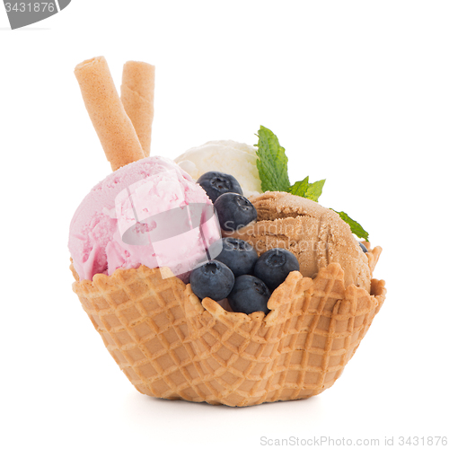 Image of Ice cream scoops in wafer bowl