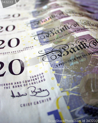 Image of New British pound notes macro