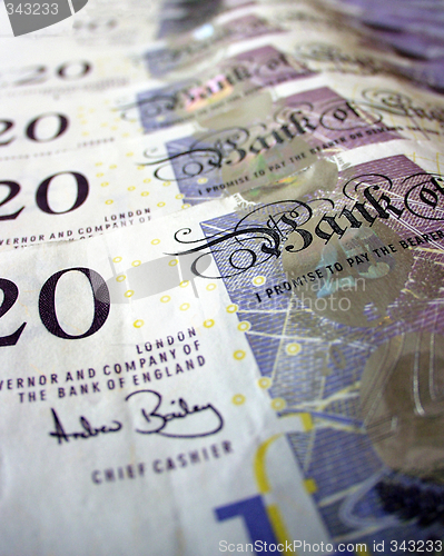 Image of New British pound notes macro