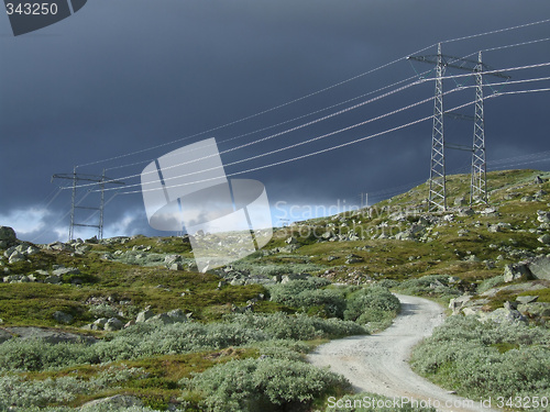 Image of Natural landscape and electricity pylons