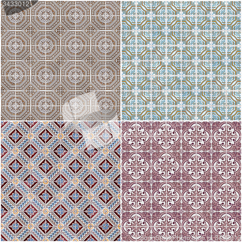 Image of Set of four ceramic tiles patterns