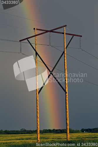 Image of Storm Clouds Prairie Sky Rainbow