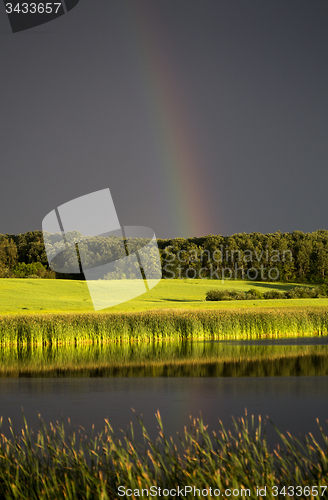 Image of Storm Clouds Prairie Sky Rainbow