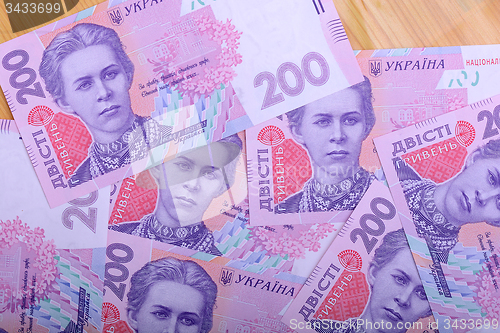 Image of european money, ukrainian hryvnia close up