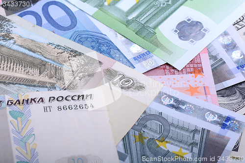 Image of Dollars, euros, russian roubles - Money of the world