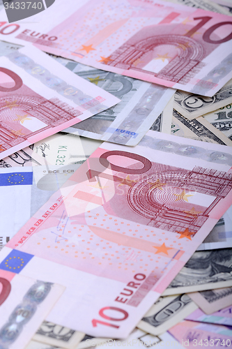 Image of euro currency banknotes. european and american money background