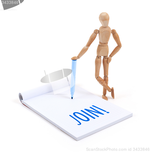 Image of Wooden mannequin writing - Join