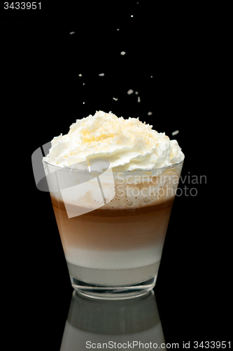 Image of coffe latte cup on the black background