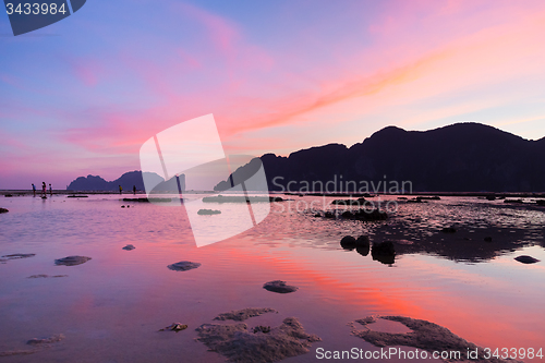 Image of Phi-Phi Lee island in colorful romantic sunset.