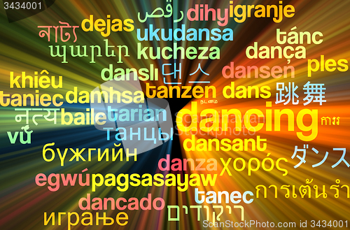 Image of Dancing multilanguage wordcloud background concept glowing