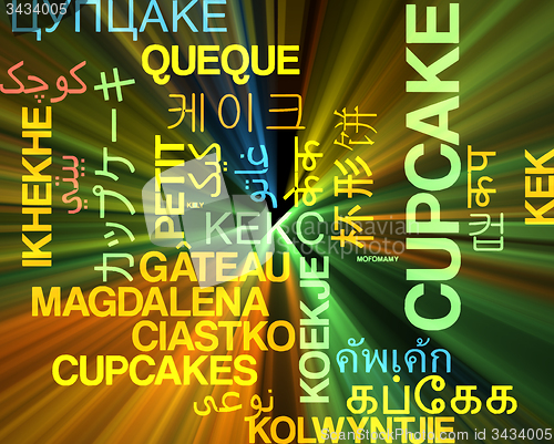 Image of Cupcake multilanguage wordcloud background concept glowing