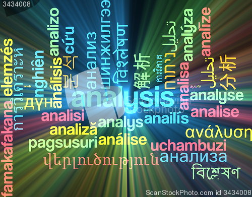 Image of Analysis multilanguage wordcloud background concept glowing