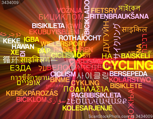 Image of Cycling multilanguage wordcloud background concept glowing