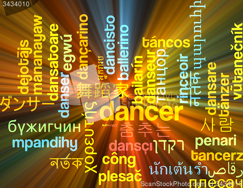 Image of Dancer multilanguage wordcloud background concept glowing