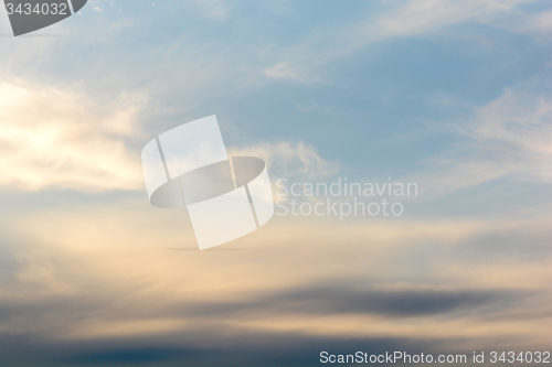 Image of Sky, Bright Blue, Orange And Yellow Colors Sunset. Instant Photo