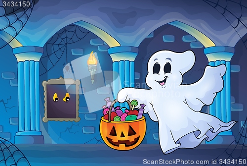 Image of Halloween ghost in haunted castle