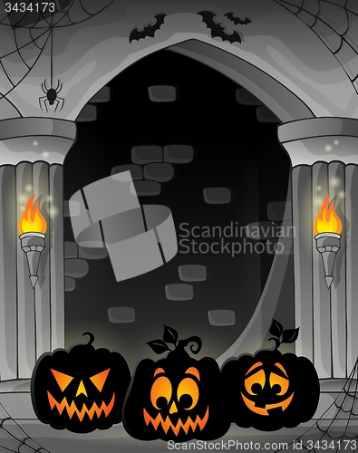 Image of Stylized alcove with pumpkin silhouettes