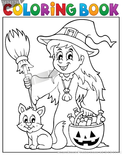 Image of Coloring book cute witch and cat