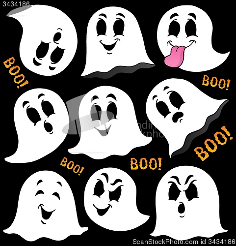 Image of Various ghosts on black background
