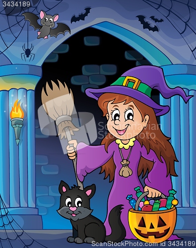 Image of Wall alcove with cute witch and cat