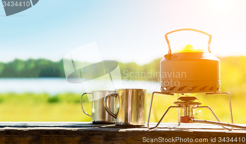 Image of Making coffee or tee on a gas burner