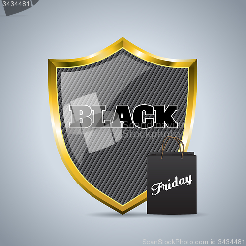 Image of Black friday advertising background design with shield badge and