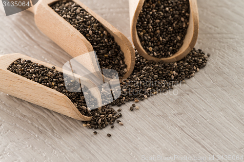 Image of Chia seeds in wooden scoops