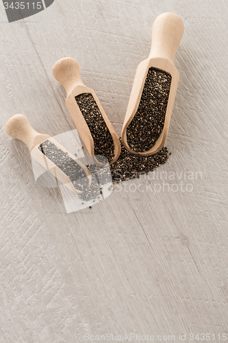 Image of Chia seeds in wooden scoops