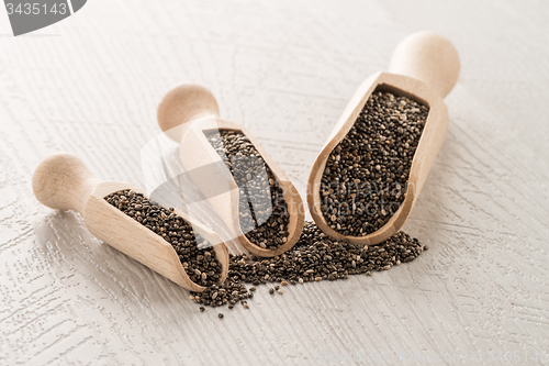 Image of Chia seeds in wooden scoops