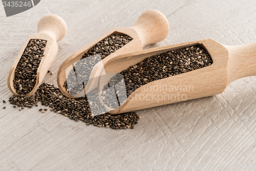 Image of Chia seeds in wooden scoops