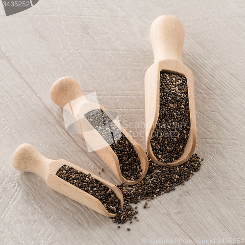 Image of Chia seeds in wooden scoops