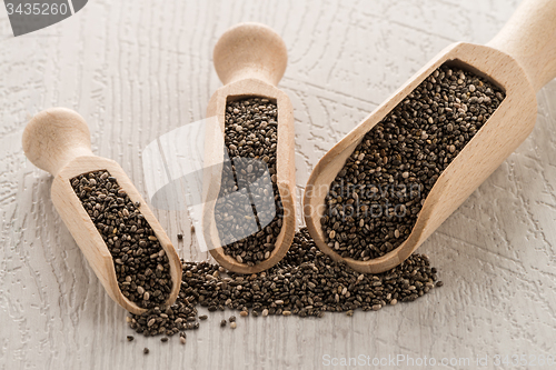 Image of Chia seeds in wooden scoops