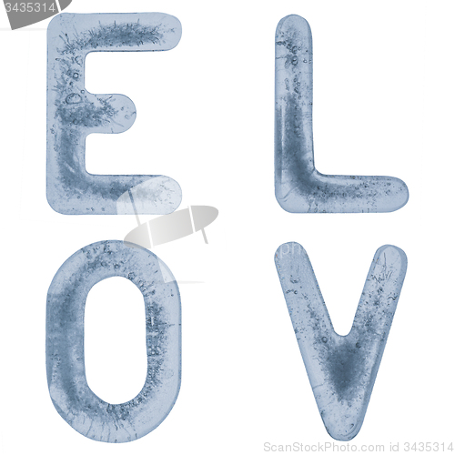 Image of Letters L, O, V and E in ice