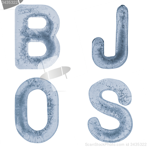 Image of Letters J, O, B and S in ice