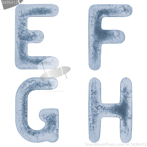 Image of Letters E, F, G and H in ice